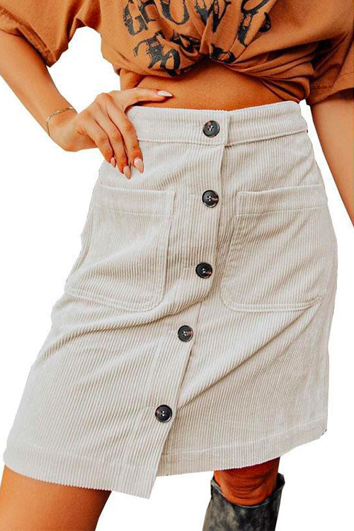 Kelsidress High Waist Button Down Corduroy Skirts with Pockets