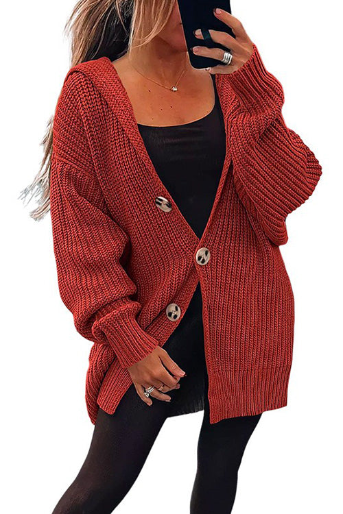 Kelsidress V Neck Buttons Chunky Sweater Cardigans