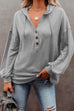 Kelsidress Drawstring V Neck Buttons Hoodied Sweatshirt