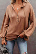 Kelsidress Drawstring V Neck Buttons Hoodied Sweatshirt