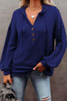 Kelsidress Drawstring V Neck Buttons Hoodied Sweatshirt