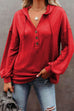 Kelsidress Drawstring V Neck Buttons Hoodied Sweatshirt