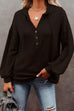 Kelsidress Drawstring V Neck Buttons Hoodied Sweatshirt