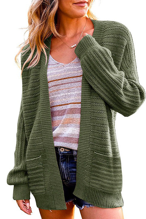 Kelsidress Open Front Lantern Sleeve Knit Cardigans with Pockets