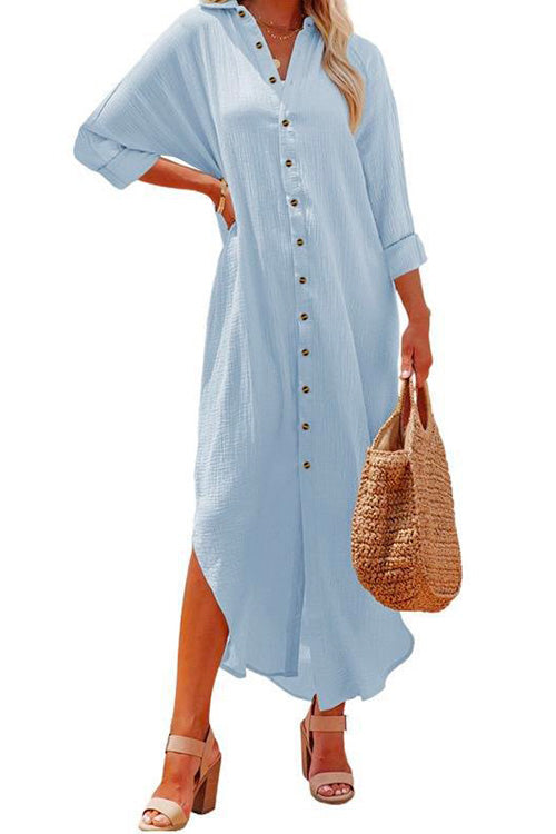 Kelsidress Lapel Button Down Loose Shirt Dress