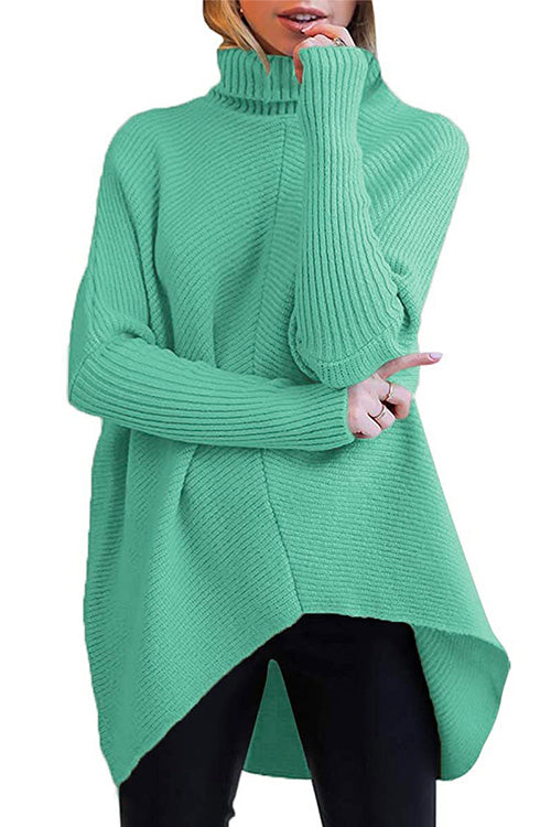 Kelsidress Turtleneck Batwing Sleeve High Low Hem Sweater