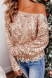 Kelsidress Sparkly Crewneck Manches Longues Ruffle Sequin Tops