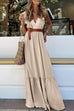 Kelsidress V Neck Lace Trim Sleeveless Maxi Ruffle Dress