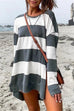 Kelsidress Long Sleeve Side Split High Low Hem Stripes Dress