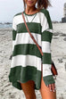 Kelsidress Long Sleeve Side Split High Low Hem Stripes Dress