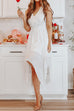 Kelsidress Solid Wrap V-neck Sleeveless Waisted Irregular Dress