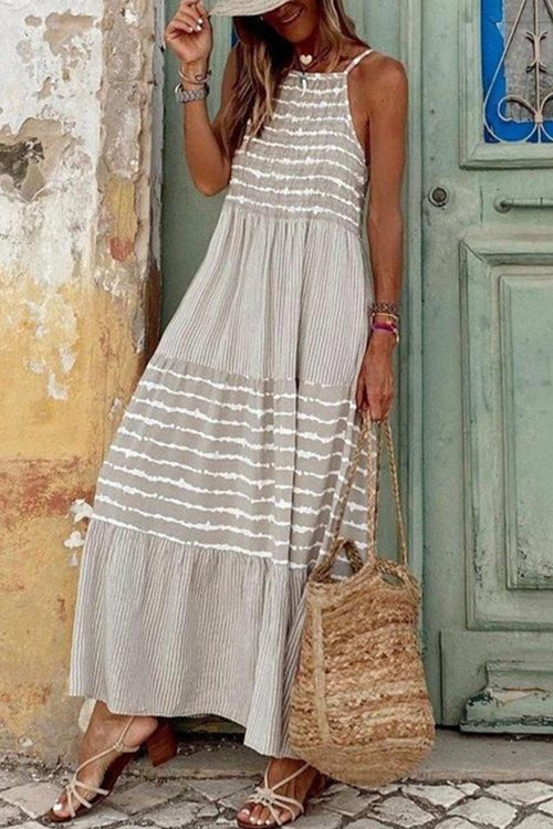 Kelsidress Casual Striped Splice Ruffle Maxi Cami Dress