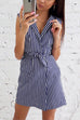 Kelsidress Wrap V Neck Sleeveless Tie Waist Striped Dress