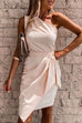 Kelsidress One Shoulder Sleeveless Tie Waist Irregular Dress
