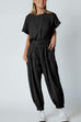 Kelsidress Crewneck Short Sleeve Cut Out Tie Waist Harem Pants Jumpsuit