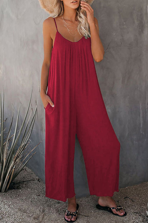 Kelsidress Scoop Neck Pockets Wide Leg Baggy Cami Jumpsuit