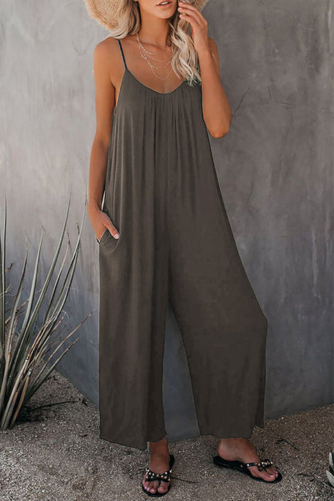 Kelsidress Scoop Neck Pockets Wide Leg Baggy Cami Jumpsuit