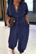 Kelsidress Short Sleeve Buttons Denim Jumpsuit with Pockets