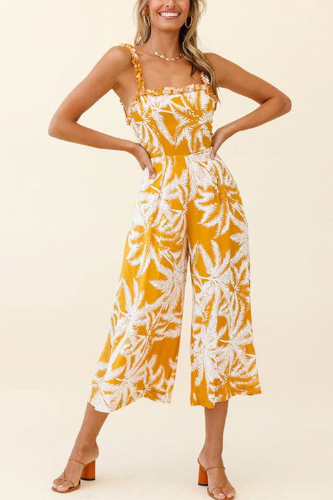 Kelsidress Square Collar Wide Leg Printed Cami Jumpsuit