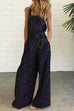 Kelsidress Buttons Printed Wide Leg Tank Overalls with Pockets
