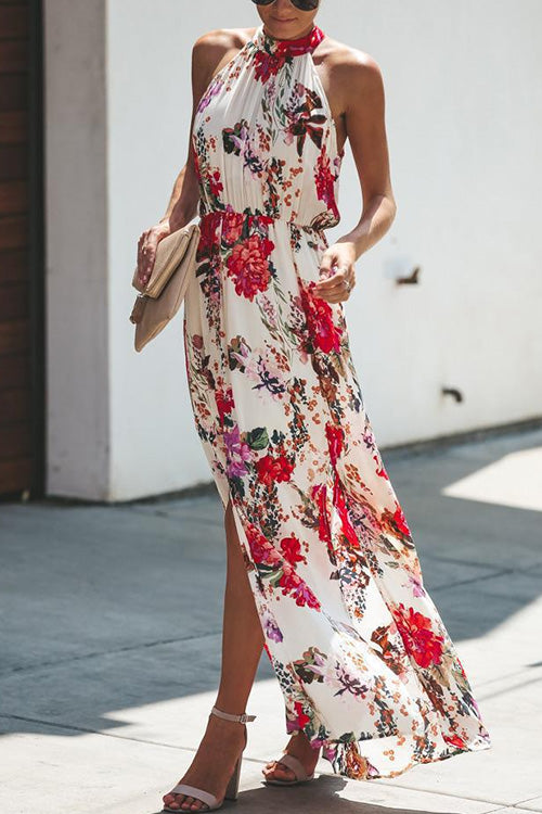 Kelsidress Halter Sleeveless Slit Printed Dress