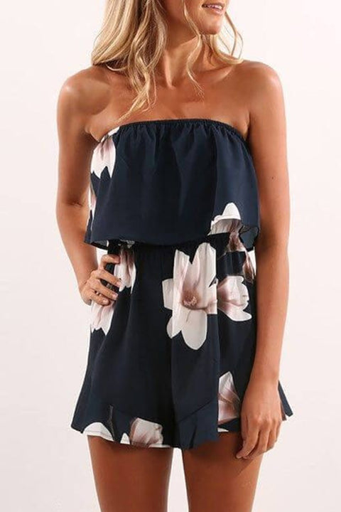 Kelsidress Off Shoulder Ruffle Sleeveless Printed Romper