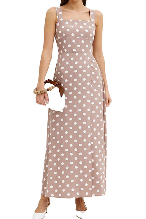 Kelsidress Square Neck Side Split Polka Dot Tank Dress